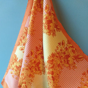 Vintage Oblong Scarf -  Orange Rose and Stripped